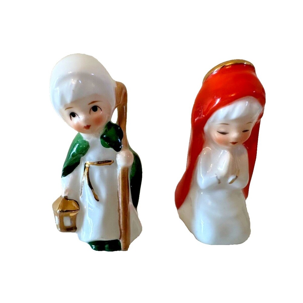 Napco Mary Joseph Nativity Bone China Figures Set 2 Christmas Decor Mini